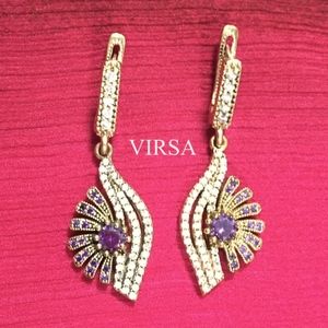 Purple Earrings Semi Precious Metals Crystals New